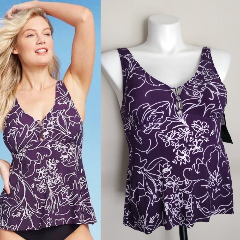 Aqua Green Purple/White Tankini Top sz S